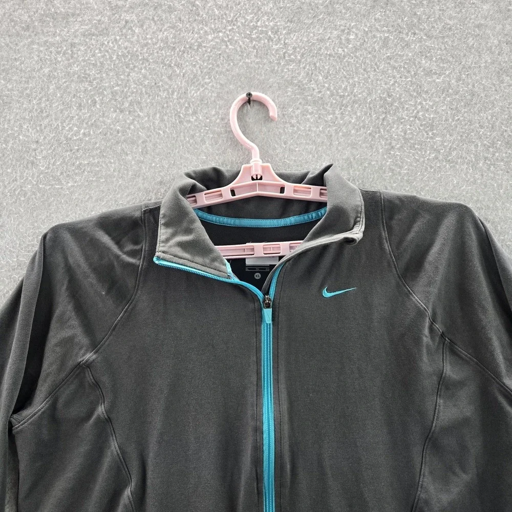 Nike Women Jacket XL Black Track Dri-Fit‎ Activewear Logo Zipper Long Sleeve